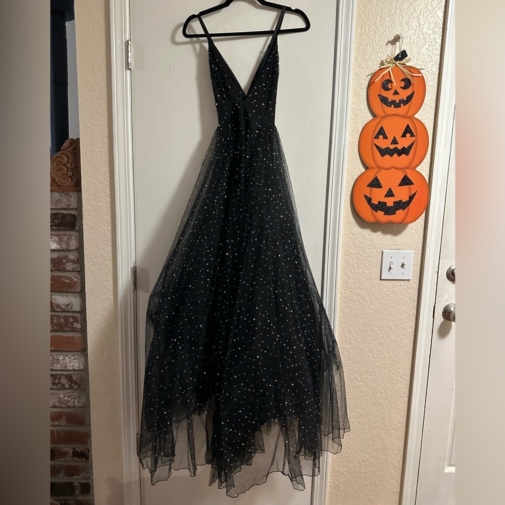 Windsor Vanessa V-Neck plunging Tulle Gown iridescent sequins dots evening Prom - Picture 3 of 13